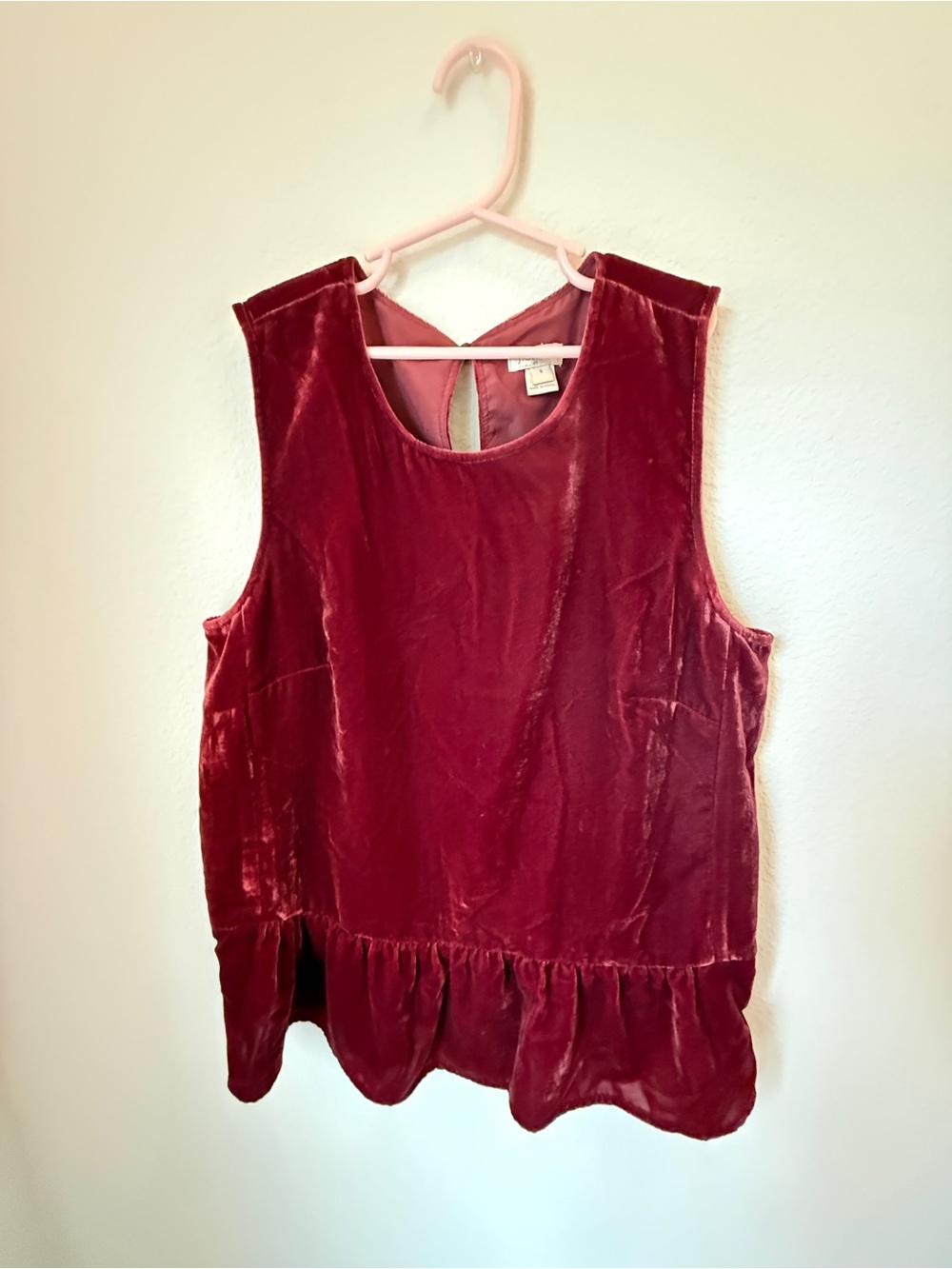 J. Crew Velvet Sleeveless Peplum Top - Burgundy